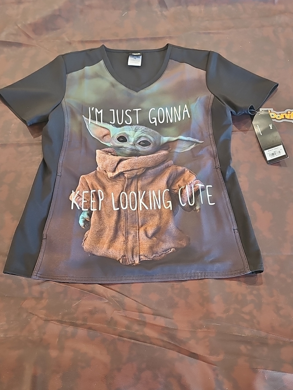 D Black And White Star Wars Tooniforms Baby Yoda Scrubs Size XS
